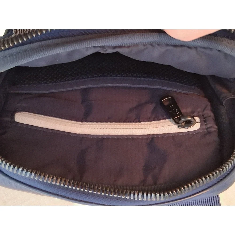 Lacoste Chantaco Navy Blue Pique Leather Vertical Camera Crossbody Bag NH3271CE
